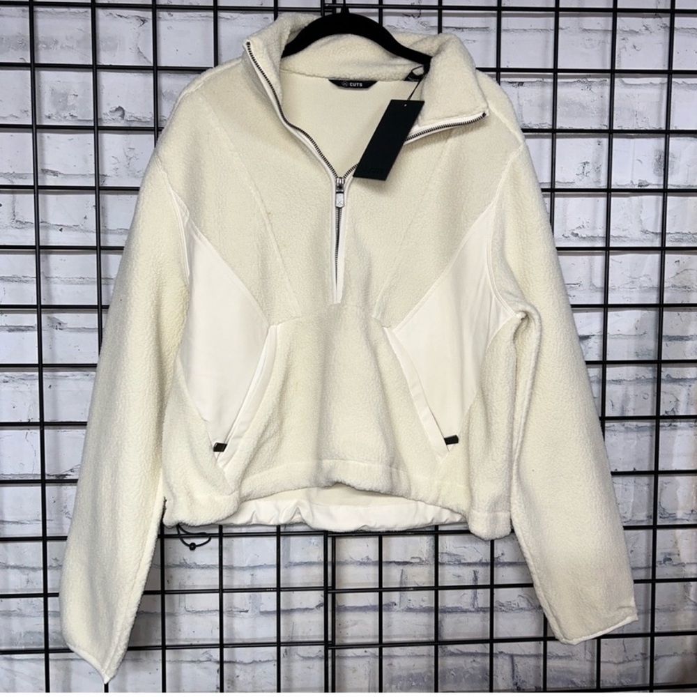 NWT Cuts Polartec® Sherpa 1/2 Zip Sweatshirt Jacket Polar Cream - Picture 2 of 6